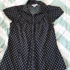 LOFT Black & White Polka Dot Short Sleeve Blouse